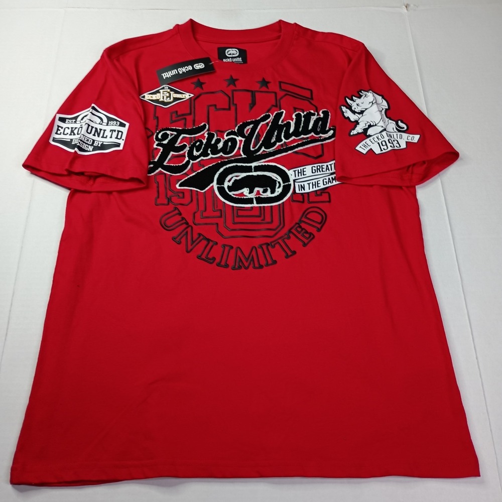 Ecko Unltd Graphic T-Shirt Men's Size M Medium True Red Short Sleeve Embroidered